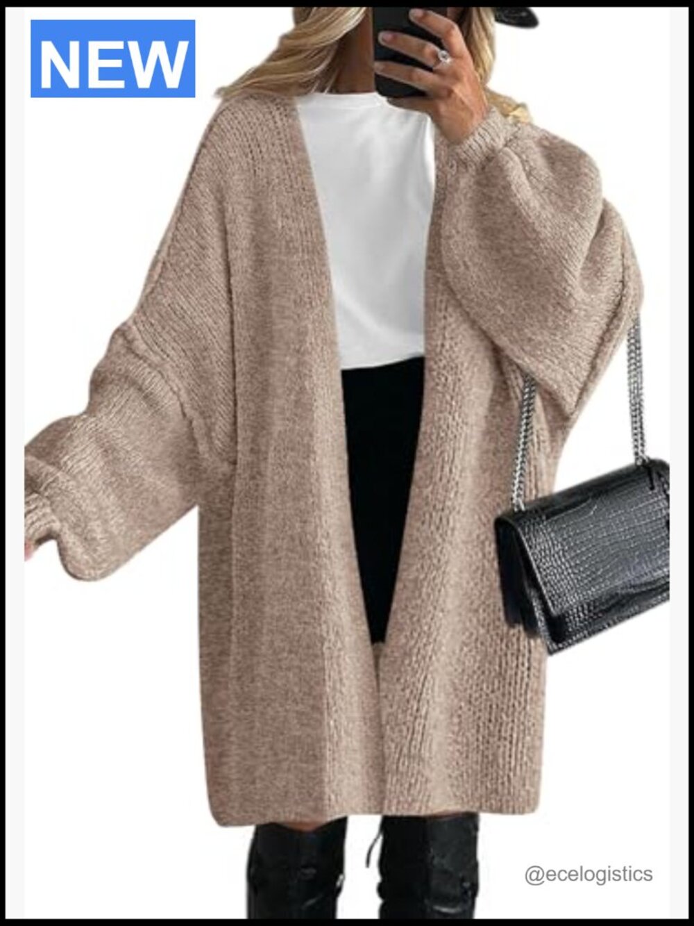 Oversized Knit Cardigan Sweater Jacket Coat Long Sleeve Open Front - Picture 3 of 7